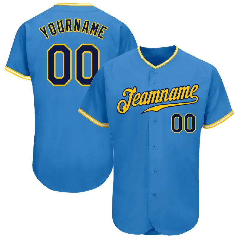 Baseball Jersey For Tournament Winners-Custom Powder Blue Navy Gold-White Authentic Baseball Jersey