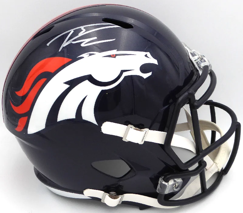 Rugby Helmet For Professional & Youth Teams-Russell Wilson Autographed Blue Full Size Replica Helmet Denver Broncos Fanatics Holo #DQ16478452