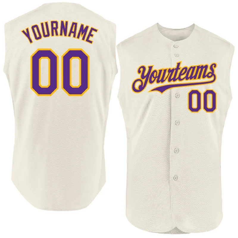 Custom Baseball Jersey For Professional Teams-Custom Cream Purple-Gold Authentic Sleeveless Baseball Jersey