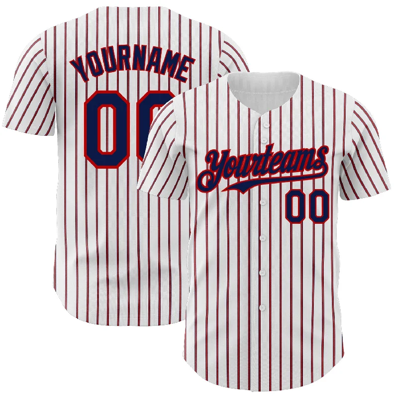 Personalized Baseball Jersey For Fundraising Events-Custom White (Navy Red Pinstripe) Navy-Red Authentic Baseball Jersey