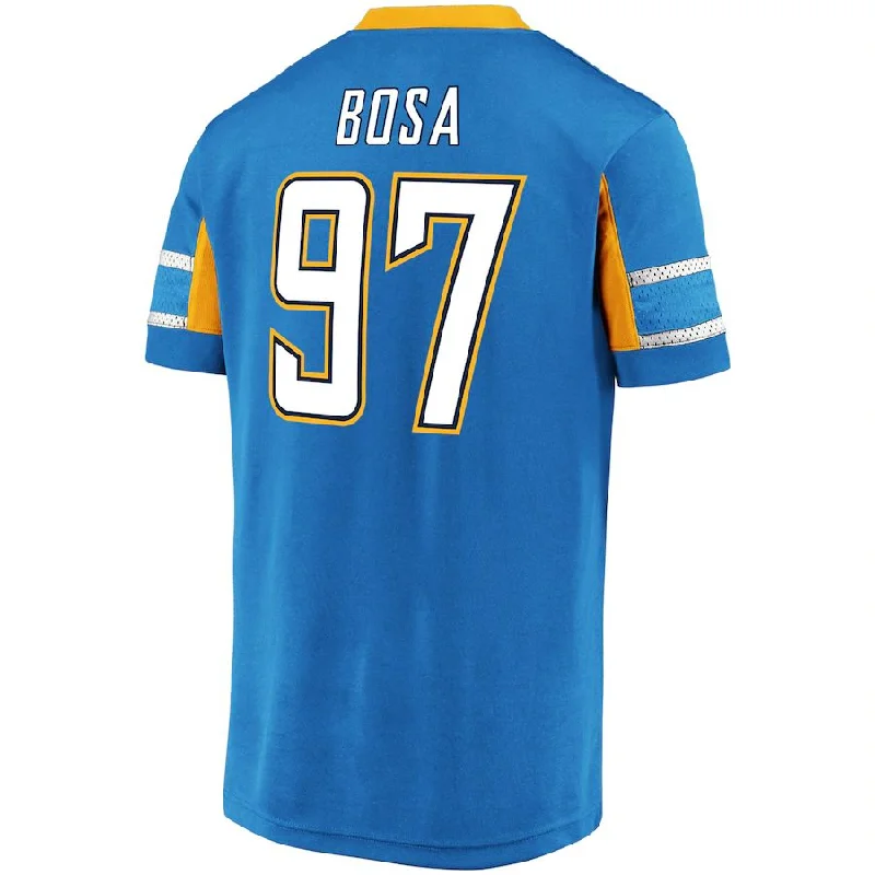 Personalized Rugby Jersey For Competitive Teams-LA.Chargers #97 Joey Bosa Fanatics Branded Powder Blue Hashmark Player Name & Number V-Neck Top Stitched American Football Jerseys