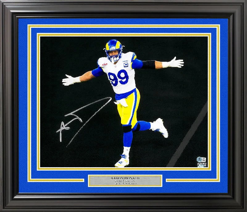 Rugby Helmet For Player Recognition-Aaron Donald Autographed Framed 16x20 Photo Los Angeles Rams Spotlight Beckett BAS Witness