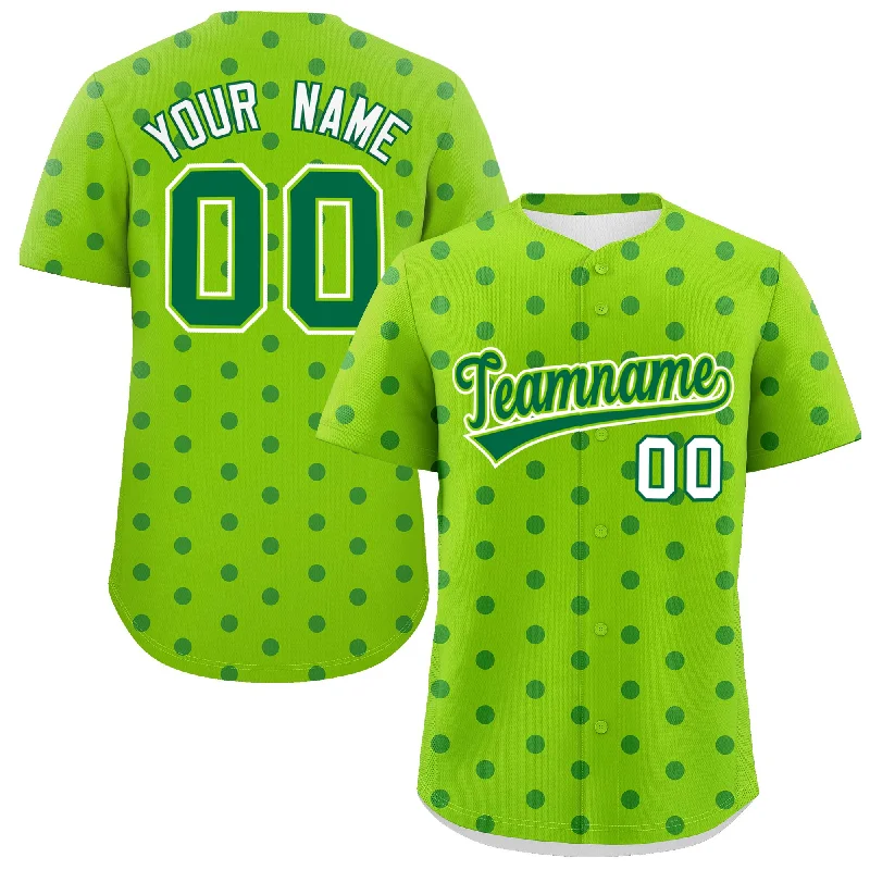 Personalized Baseball Jersey For Charity Auctions-Custom Neon Green Kelly Green Personalized Polka Dot Graffiti Pattern Authentic Baseball Jersey