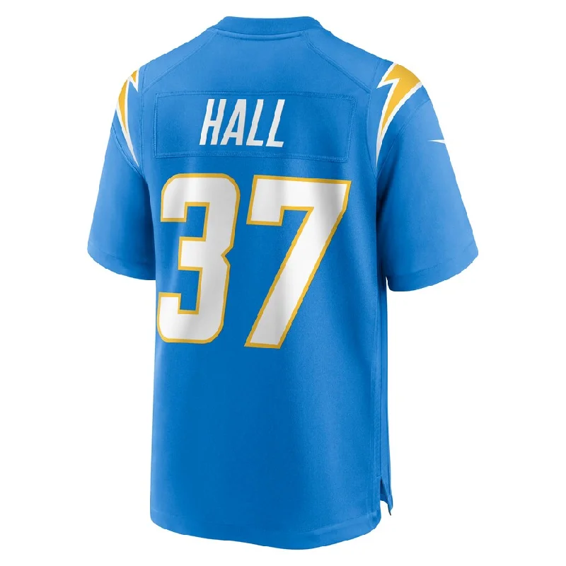 Personalized Rugby Jersey-LA.Chargers #37 Kemon Hall Powder Blue Game Jersey Stitched American Football Jerseys